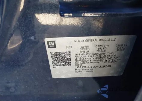 2018 Chevrolet Malibu Lt z USA, uszkodzony, nr VIN 1G1ZD5ST3JF215248